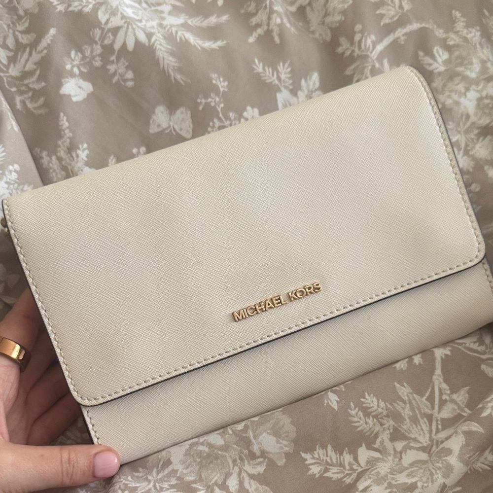 Michael Kors Beige Clutch with Gold Accents